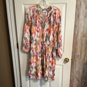 Time and Tru Multicolor Tie-Dye Mini Dress - White, Pink, Orange, Green, Purple